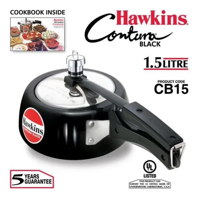 Hawkins Contura Hard Anodised Black Inner Lid Pressure Cooker - With Handle, CB15, 1.5 l-2.webp